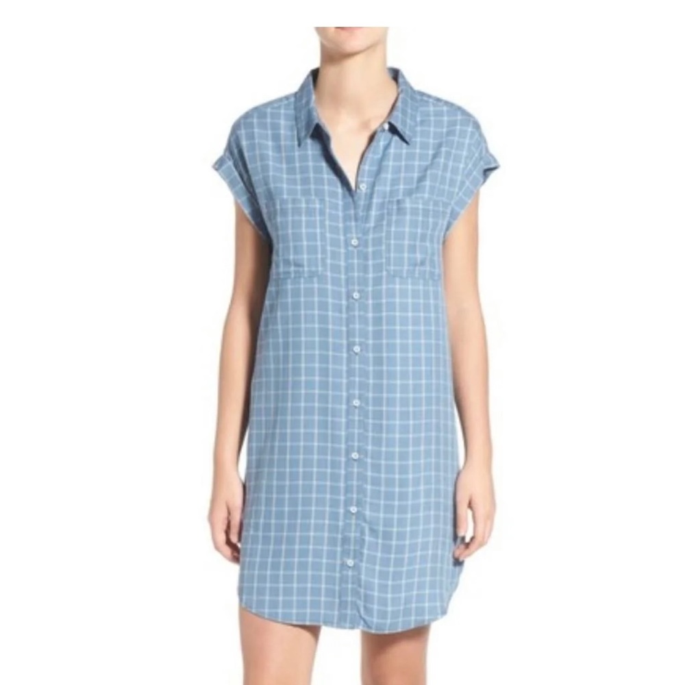 Treasure & Bond Blue Plaid Button Front Shirt Dress - Size Large